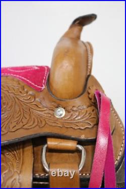Used 10 Pink Brown Western Horse Leather Pony Kids Saddle