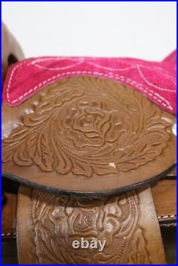 Used 10 Pink Brown Western Horse Leather Pony Kids Saddle