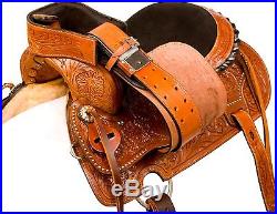 Used 14 15 Brown Tooled Leather Western Pleasure Trail Horse Saddle Tack