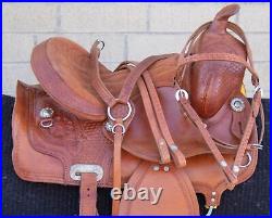 Used 14.5 Western Pleasure Trail Comfy Cowhide Leather Tooled Horse Saddle