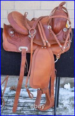Used 14.5 Western Pleasure Trail Comfy Cowhide Leather Tooled Horse Saddle