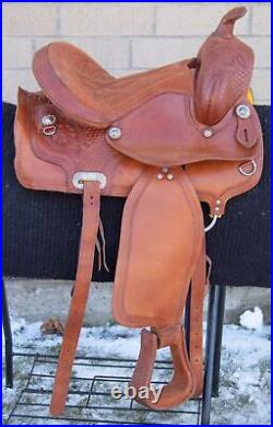 Used 14.5 Western Pleasure Trail Comfy Cowhide Leather Tooled Horse Saddle