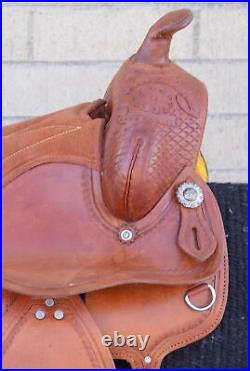 Used 14.5 Western Pleasure Trail Comfy Cowhide Leather Tooled Horse Saddle