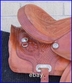 Used 14.5 Western Pleasure Trail Comfy Cowhide Leather Tooled Horse Saddle