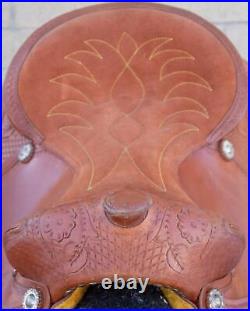Used 14.5 Western Pleasure Trail Comfy Cowhide Leather Tooled Horse Saddle