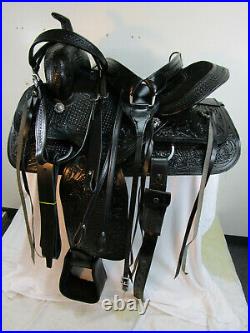 Used 15 16 17 18 Black Western Saddle Horse Pleasure Tooled Leather Barrel Tack