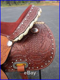 Used 15 16 Barrel Racing Cross Tooled Show Floral Leather Western Horse Saddle