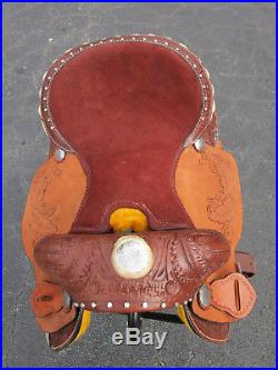 Used 15 16 Barrel Racing Show Pleasure Trail Tooled Leather Western Horse Saddle
