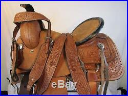 Used 15 16 Tooled Leather Trail Pleasure Horse Western Ranch Roping Saddle Tack