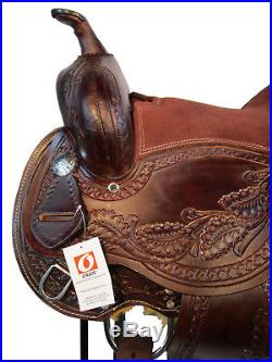 Used 15 16 Western Trail Horse Show Tooled Leather Dark Brown Barrel Saddle Tack