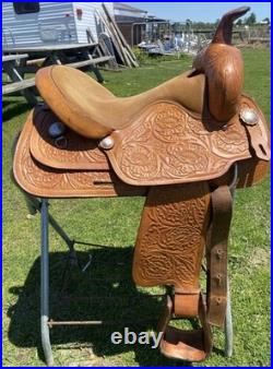 Used 15 Big Horn tooled Western all-around saddle withsemi bars US made