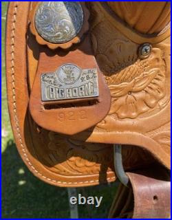 Used 15 Big Horn tooled Western all-around saddle withsemi bars US made