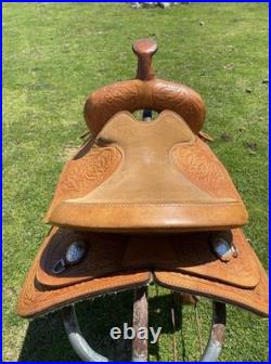 Used 15 Big Horn tooled Western all-around saddle withsemi bars US made Used 15 Big Horn tooled Western all-around saddle withsemi bars US made