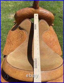 Used 15 Big Horn tooled Western all-around saddle withsemi bars US made