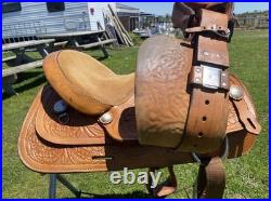 Used 15 Big Horn tooled Western all-around saddle withsemi bars US made