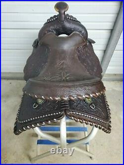 Used 15 Brown Leather Western Equitation Saddle withSilver and Tooling all Over