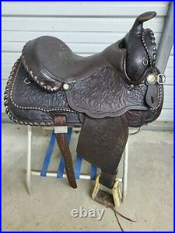 Used 15 Brown Leather Western Equitation Saddle withSilver and Tooling all Over