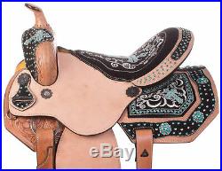Used 15 Turquoise Cross Western Barrel Racing Horse Saddle Rough Out Leather