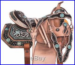 Used 15 Turquoise Cross Western Barrel Racing Horse Saddle Rough Out Leather