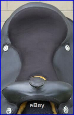 Used 16 Black Synthetic Western Show Silver Trail Riding Horse Saddle Tack