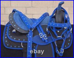 Used 16 Blue Crystal Western Synthetic Show Barrel Racing Cordura Horse Saddle