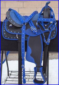 Used 16 Blue Crystal Western Synthetic Show Barrel Racing Cordura Horse Saddle
