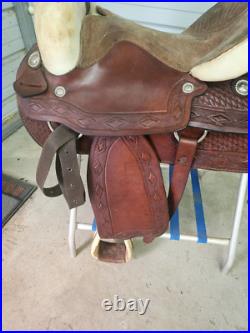 Used 16 Brown Color Leather Roping Saddle with Tooling #1790