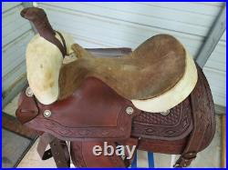 Used 16 Brown Color Leather Roping Saddle with Tooling #1790