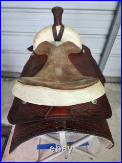 Used 16 Brown Color Leather Roping Saddle with Tooling #1790