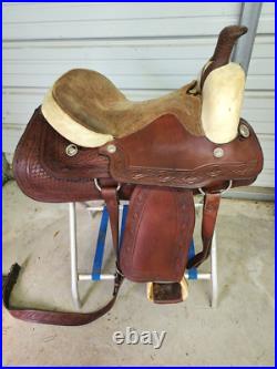Used 16 Brown Color Leather Roping Saddle with Tooling #1790