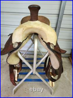 Used 16 Brown Color Leather Roping Saddle with Tooling #1790
