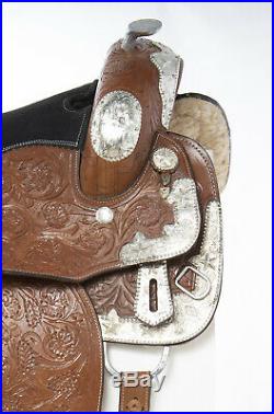 Used 16 Premium Silver Show Parade Hand Carved Western Leather Horse Saddle