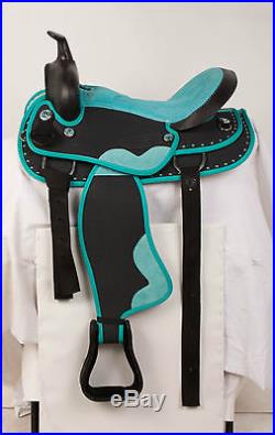 Used 16 Turquoise Black Synthetic Light Western Pleasure Trail Horse Saddle