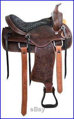 Used 16 Western Pleasure Trail Horse Saddle Antique Oil Leather Comfy Seat