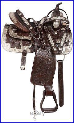 Used 17 18 Western Show Saddle Leather Silver Tack Pleasure Trail Parade Horse