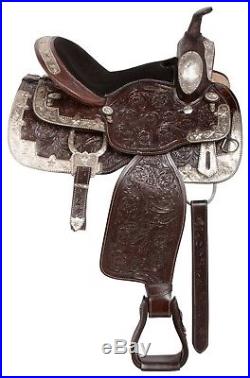 Used 17 18 Western Show Saddle Leather Silver Tack Pleasure Trail Parade Horse