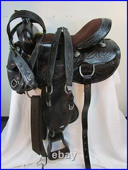 Used Barrel Saddle Western Horse Pleasure Racing Brown Tooled Leather 15 16 17