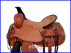 Used Hard Seat Rough Out Western Horse Saddle Leather Basket Weave Floral Tooled