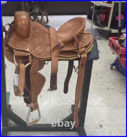 Used Hilason Classic Series Rodeo Saddle Bronc tooled Leather Saddle 15