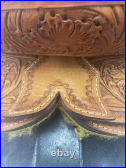 Used Hilason Classic Series Rodeo Saddle Bronc tooled Leather Saddle 15