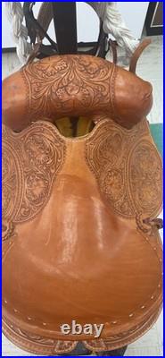 Used Hilason Classic Series Rodeo Saddle Bronc tooled Leather Saddle 15