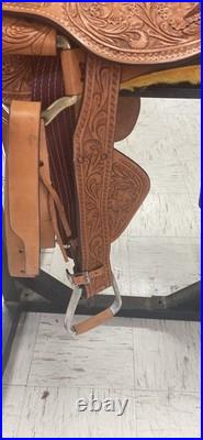 Used Hilason Classic Series Rodeo Saddle Bronc tooled Leather Saddle 15
