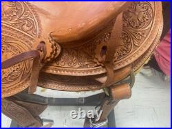 Used Hilason Classic Series Rodeo Saddle Bronc tooled Leather Saddle 15
