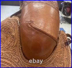Used Hilason Classic Series Rodeo Saddle Bronc tooled Leather Saddle 15