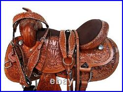Used Leather Barrel Western Tooled Horse Saddle Barrel Harness Latigo Floral