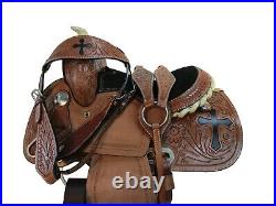 Used Leather Western Floral Tooled Cross Youth Children Mini Pony Horse Saddle