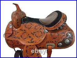 Used Pro Western Barrel Racing Saddle 15 16 17 Floral Tooled Leather Trail Tack