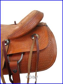 Used Ranch Roping Western Saddle Rancher Basket Weave Tooled Leather 15 16 17 18