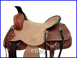 Used Roping Saddle Western Horse Basket Weave Tooled Leather Tack 15 16 17 18