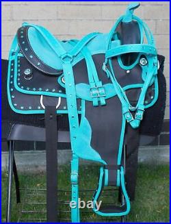 Used Trail Saddle 15 Horse Black Blue Crystal Show Western Tack Set